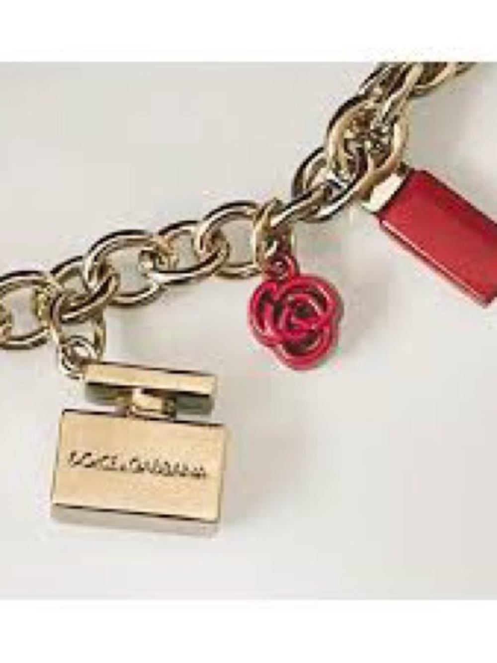 Dolce & Gabbana Gold Charm Bracelet Lipstick Perfume Rose Heart lobster clasp - Picture 2 of 6